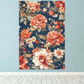 Exquise Retro Oranje Rozen, bladeren en bloemen Canvas Afdruk (Insitu (Houten vloer))