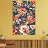 Exquise Retro Oranje Rozen, bladeren en bloemen Canvas Afdruk (Insitu (Woonkamer))
