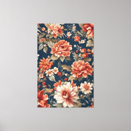 Exquise Retro Oranje Rozen, bladeren en bloemen Canvas Afdruk