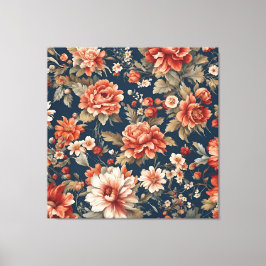 Exquise Retro Oranje Rozen, bladeren en bloemen Canvas Afdruk