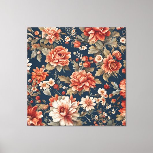 Exquise Retro Oranje Rozen, bladeren en bloemen Canvas Afdruk (Voorkant)
