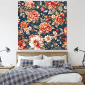 Exquise Retro Oranje Rozen, bladeren en bloemen Canvas Afdruk (Insitu (Slaapkamer))