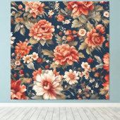 Exquise Retro Oranje Rozen, bladeren en bloemen Canvas Afdruk (Insitu (Houten vloer))