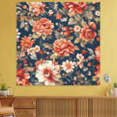 Exquise Retro Oranje Rozen, bladeren en bloemen Canvas Afdruk (Insitu (Woonkamer))