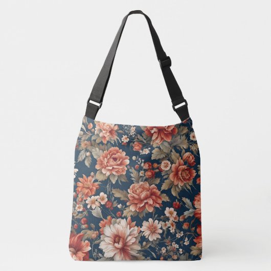 Exquise Retro Oranje Rozen, bladeren en bloemen Crossbody Tas (Voorkant)