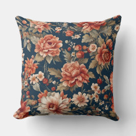Exquise Retro Oranje Rozen, bladeren en bloemen Kussen