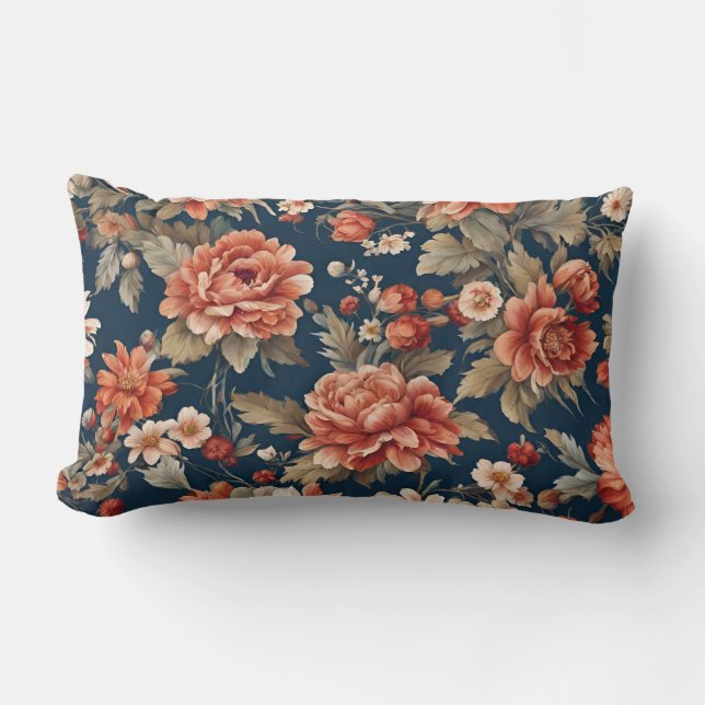 Exquise Retro Oranje Rozen, bladeren en bloemen Kussen (Voorkant)