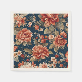 Exquise Retro Oranje Rozen, bladeren en bloemen Servet
