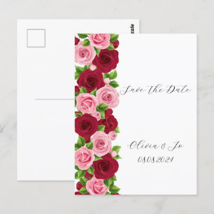 Exquise rood en roze bloemen opslaan de datum kaar briefkaart