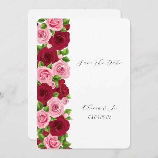 Exquise rood en roze bloemen opslaan de datum kaar kaart (Voorkant / Achterkant)