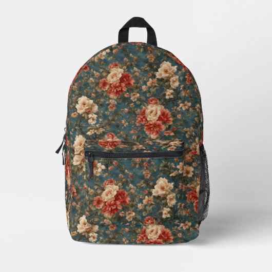  Exquise witte en weelderige koraalrode bloemen Bedrukte Rugzak (Voorkant)
