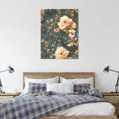  Exquise witte en weelderige koraalrode bloemen Canvas Afdruk (Insitu (Slaapkamer))