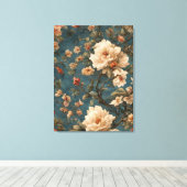  Exquise witte en weelderige koraalrode bloemen Canvas Afdruk (Insitu (Houten vloer))