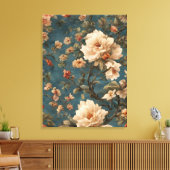  Exquise witte en weelderige koraalrode bloemen Canvas Afdruk (Insitu (Woonkamer))