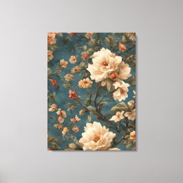  Exquise witte en weelderige koraalrode bloemen Canvas Afdruk