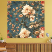  Exquise witte en weelderige koraalrode bloemen Canvas Afdruk (Insitu (Woonkamer))