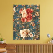  Exquise witte en weelderige koraalrode bloemen Canvas Afdruk (Insitu (Woonkamer))