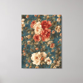  Exquise witte en weelderige koraalrode bloemen Canvas Afdruk