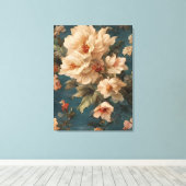  Exquise witte en weelderige koraalrode bloemen Canvas Afdruk (Insitu (Houten vloer))