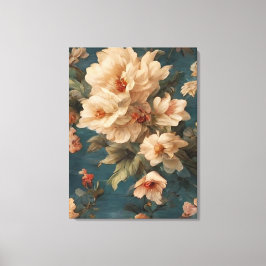  Exquise witte en weelderige koraalrode bloemen Canvas Afdruk