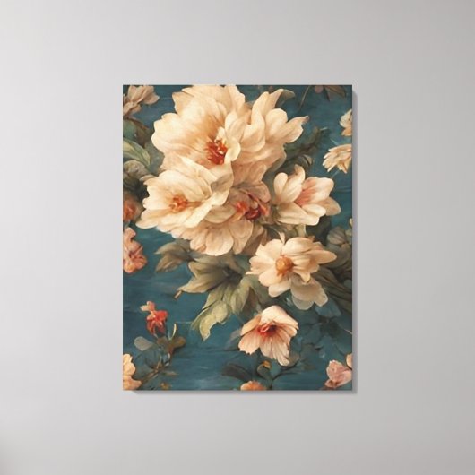  Exquise witte en weelderige koraalrode bloemen Canvas Afdruk (Voorkant)