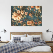  Exquise witte en weelderige koraalrode bloemen Canvas Afdruk (Insitu (Slaapkamer))