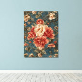  Exquise witte en weelderige koraalrode bloemen Canvas Afdruk (Insitu (Houten vloer))