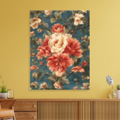  Exquise witte en weelderige koraalrode bloemen Canvas Afdruk (Insitu (Woonkamer))