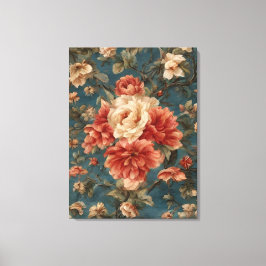  Exquise witte en weelderige koraalrode bloemen Canvas Afdruk