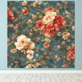  Exquise witte en weelderige koraalrode bloemen Canvas Afdruk (Insitu (Houten vloer))