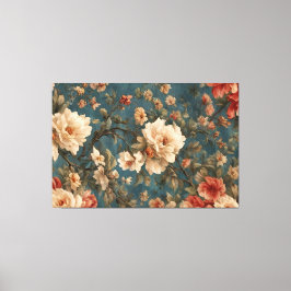  Exquise witte en weelderige koraalrode bloemen Canvas Afdruk