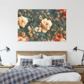  Exquise witte en weelderige koraalrode bloemen Canvas Afdruk (Insitu (Slaapkamer))