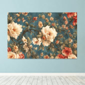  Exquise witte en weelderige koraalrode bloemen Canvas Afdruk (Insitu (Houten vloer))