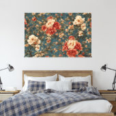  Exquise witte en weelderige koraalrode bloemen Canvas Afdruk (Insitu (Slaapkamer))