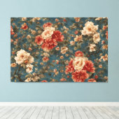  Exquise witte en weelderige koraalrode bloemen Canvas Afdruk (Insitu (Houten vloer))