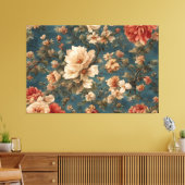  Exquise witte en weelderige koraalrode bloemen Canvas Afdruk (Insitu (Woonkamer))