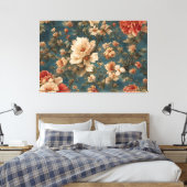  Exquise witte en weelderige koraalrode bloemen Canvas Afdruk (Insitu (Slaapkamer))