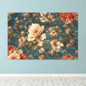  Exquise witte en weelderige koraalrode bloemen Canvas Afdruk (Insitu (Houten vloer))