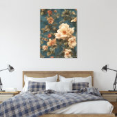  Exquise witte en weelderige koraalrode bloemen Canvas Afdruk (Insitu (Slaapkamer))