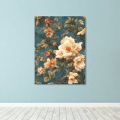  Exquise witte en weelderige koraalrode bloemen Canvas Afdruk (Insitu (Houten vloer))