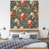  Exquise witte en weelderige koraalrode bloemen Canvas Afdruk (Insitu (Slaapkamer))