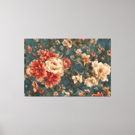  Exquise witte en weelderige koraalrode bloemen Canvas Afdruk (Voorkant)