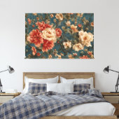 Exquise witte en weelderige koraalrode bloemen Canvas Afdruk (Insitu (Slaapkamer))