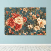  Exquise witte en weelderige koraalrode bloemen Canvas Afdruk (Insitu (Houten vloer))