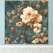  Exquise witte en weelderige koraalrode bloemen Canvas Afdruk (Insitu (Houten vloer))