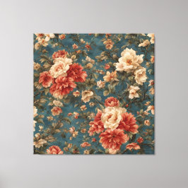  Exquise witte en weelderige koraalrode bloemen Canvas Afdruk