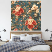  Exquise witte en weelderige koraalrode bloemen Canvas Afdruk (Insitu (Slaapkamer))