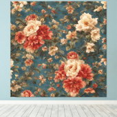  Exquise witte en weelderige koraalrode bloemen Canvas Afdruk (Insitu (Houten vloer))