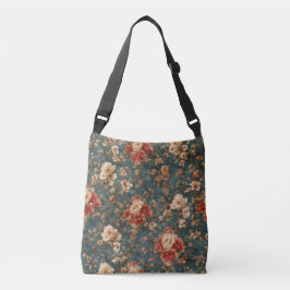  Exquise witte en weelderige koraalrode bloemen Crossbody Tas