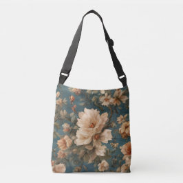  Exquise witte en weelderige koraalrode bloemen Crossbody Tas